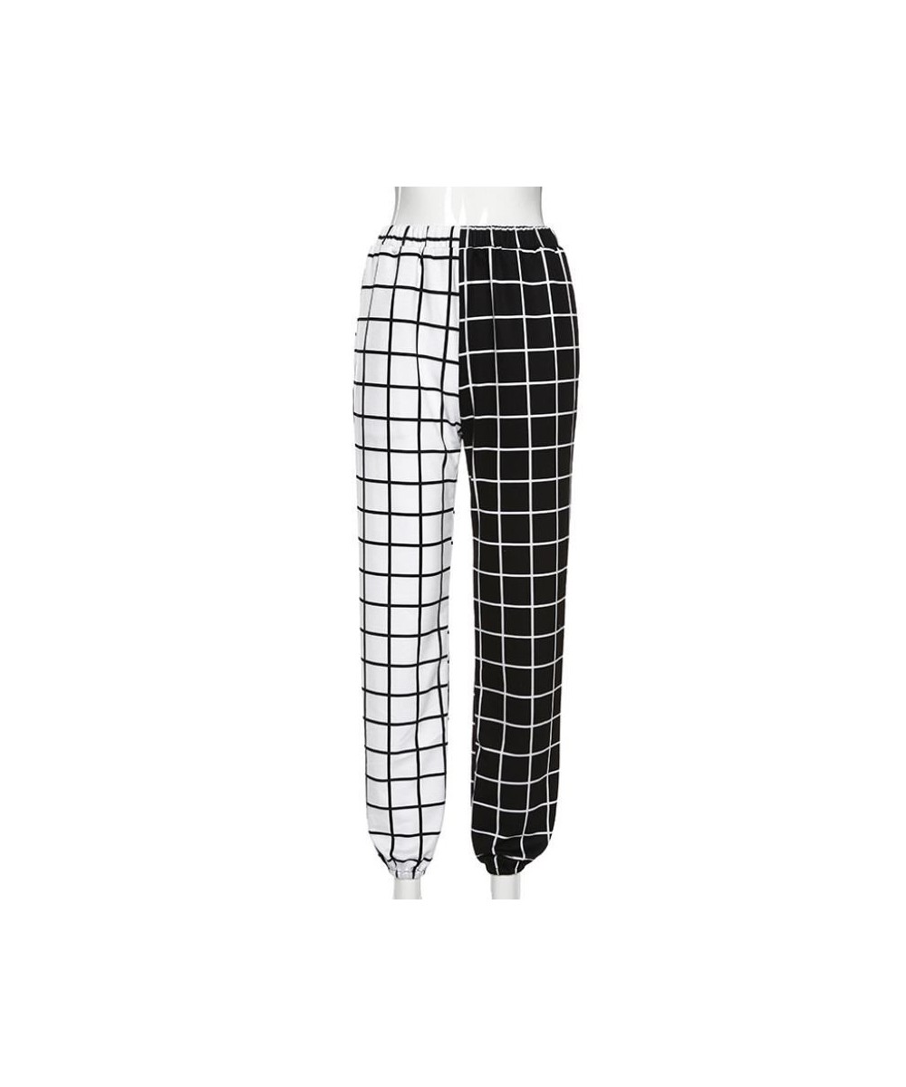 Hight Waist Straight Loose Long Trousers Streetwear Cool Girls Black and White Checkerboard Patchwork Trousers Cargo Pants $2...