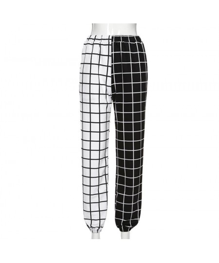 Hight Waist Straight Loose Long Trousers Streetwear Cool Girls Black and White Checkerboard Patchwork Trousers Cargo Pants $2...