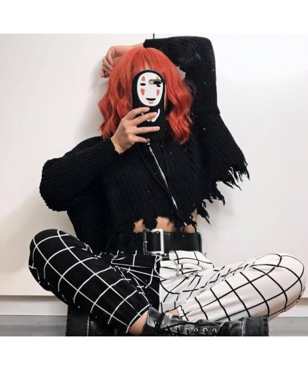 Hight Waist Straight Loose Long Trousers Streetwear Cool Girls Black and White Checkerboard Patchwork Trousers Cargo Pants $2...