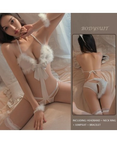 Open File Erotic Lingerie Sexy Hot Cat Uniform Bunny Girl Role-Playing 4-Piece Pajamas Plush Cute Women'S Underwear Female Br...