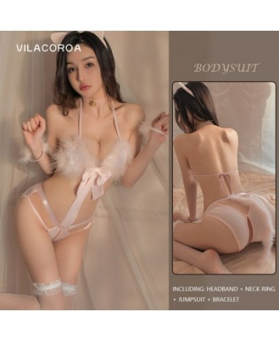 Open File Erotic Lingerie Sexy Hot Cat Uniform Bunny Girl Role-Playing 4-Piece Pajamas Plush Cute Women'S Underwear Female Br...