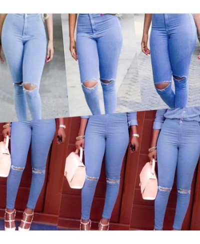 2042 Women`s High Waist Stretch Ripped Knees Distressed Skinny Denim Jean Pants Jeans Woman $33.63 - Jeans