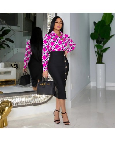 2023 New Fashion Chic Two Piece Set Women OL Elegant Printed Single Breasted Shirt and Pencil Skirt Two Piece Suit Women $48....