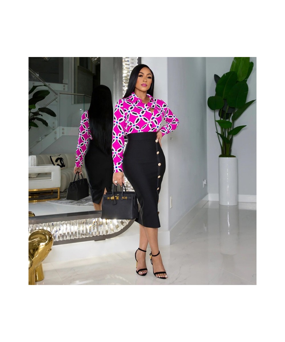 2023 New Fashion Chic Two Piece Set Women OL Elegant Printed Single Breasted Shirt and Pencil Skirt Two Piece Suit Women $48....