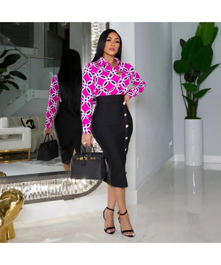 2023 New Fashion Chic Two Piece Set Women OL Elegant Printed Single Breasted Shirt and Pencil Skirt Two Piece Suit Women $48....