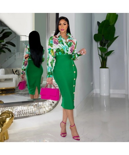 2023 New Fashion Chic Two Piece Set Women OL Elegant Printed Single Breasted Shirt and Pencil Skirt Two Piece Suit Women $48....