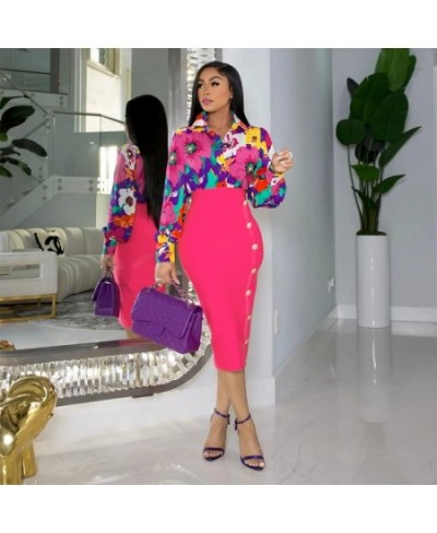 2023 New Fashion Chic Two Piece Set Women OL Elegant Printed Single Breasted Shirt and Pencil Skirt Two Piece Suit Women $48....