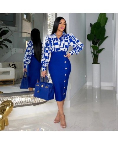 2023 New Fashion Chic Two Piece Set Women OL Elegant Printed Single Breasted Shirt and Pencil Skirt Two Piece Suit Women $48....