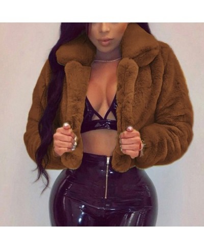 Fashion Faux Fur Coats Women Warm Fluffy Cropped Jackets Furry Winter Jackets Women Down Collar Open Front Short Overcoats $5...