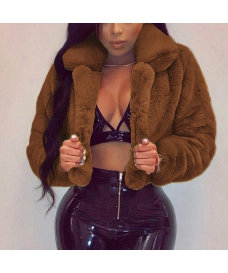 Fashion Faux Fur Coats Women Warm Fluffy Cropped Jackets Furry Winter Jackets Women Down Collar Open Front Short Overcoats $5...