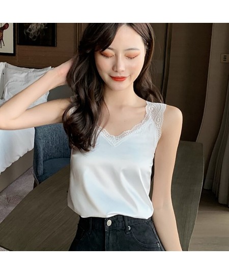 New Black Lace Backless Camisole Satin Silk Summer Tops 2022 Tank Top Women Clothes White Cami Vest Woman Haut Femme $21.48 -...