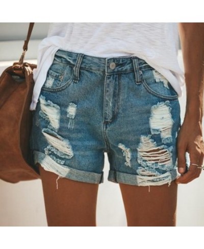 Summer Vintage Faded and Distressed Ripped Jean Shorts with Pockets 2022 Large Size Woman Casual Hole Hot Short Denim S-XXXL ...