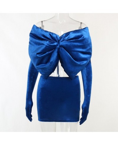 Big Bow Velvet Two Piece Set Dress with Gloves Women Sexy Lace Up Bowknot Strapless Crop Top Bodycon Mini Skirts Suit $57.77 ...