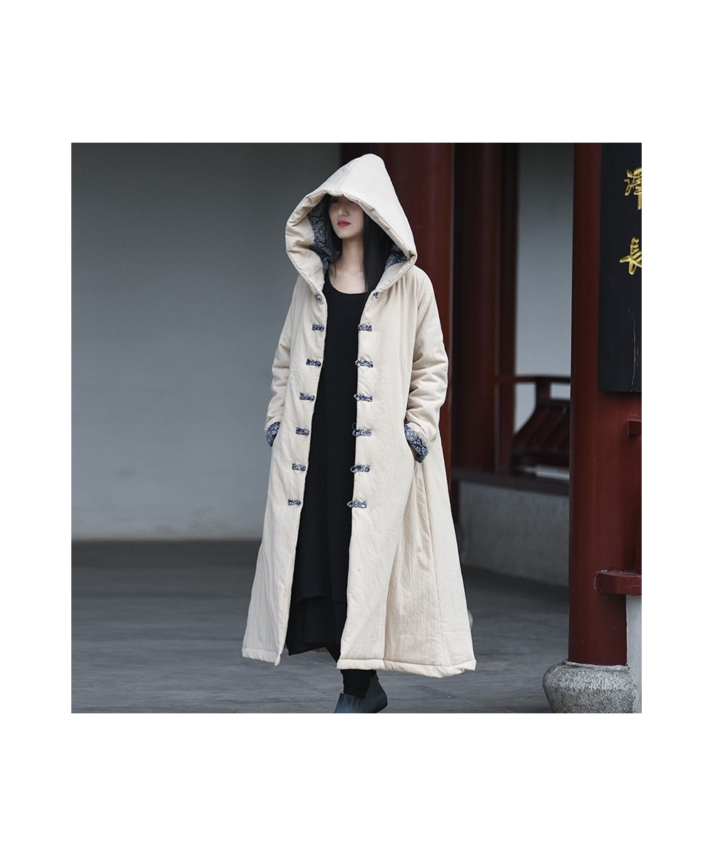 Women Chinese Style Hooded Parkas Thick Warm Cotton Linen Coats 2023 Winter New A-Line Vintage Original Female Parkas $110.14...