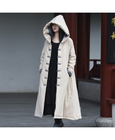 Women Chinese Style Hooded Parkas Thick Warm Cotton Linen Coats 2023 Winter New A-Line Vintage Original Female Parkas $110.14...