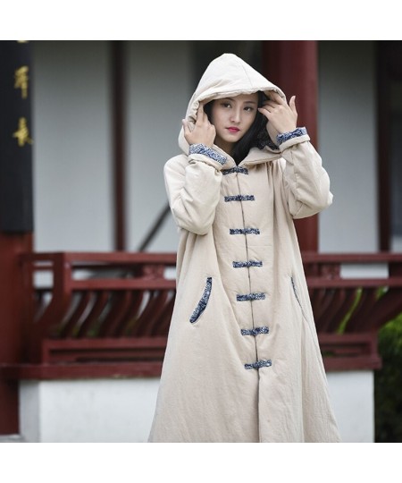 Women Chinese Style Hooded Parkas Thick Warm Cotton Linen Coats 2023 Winter New A-Line Vintage Original Female Parkas $110.14...