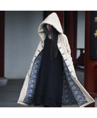 Women Chinese Style Hooded Parkas Thick Warm Cotton Linen Coats 2023 Winter New A-Line Vintage Original Female Parkas $110.14...