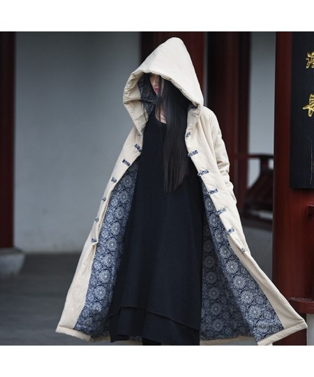 Women Chinese Style Hooded Parkas Thick Warm Cotton Linen Coats 2023 Winter New A-Line Vintage Original Female Parkas $110.14...