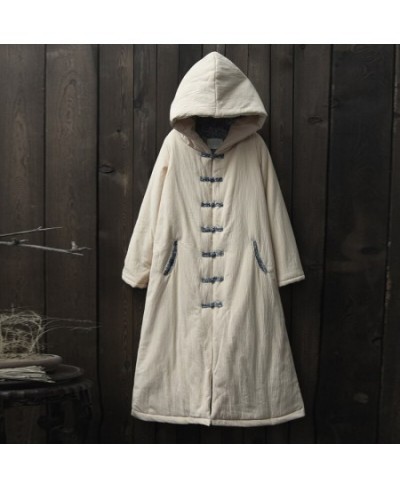 Women Chinese Style Hooded Parkas Thick Warm Cotton Linen Coats 2023 Winter New A-Line Vintage Original Female Parkas $110.14...