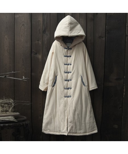 Women Chinese Style Hooded Parkas Thick Warm Cotton Linen Coats 2023 Winter New A-Line Vintage Original Female Parkas $110.14...