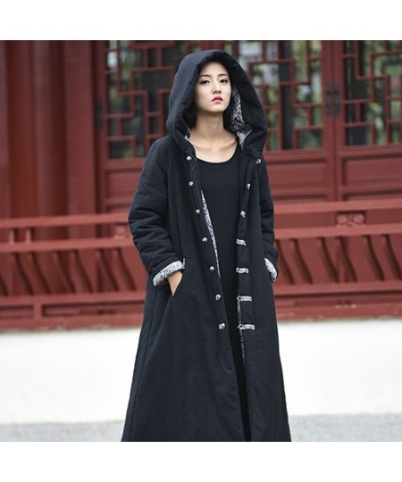 Women Chinese Style Hooded Parkas Thick Warm Cotton Linen Coats 2023 Winter New A-Line Vintage Original Female Parkas $110.14...