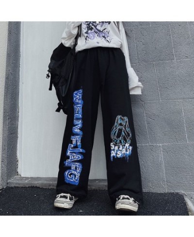 2023 summer pants women's wide leg pants men's and women's Korean version vintage anime print loose BF athleisure pants trend...