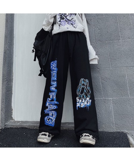 2023 summer pants women's wide leg pants men's and women's Korean version vintage anime print loose BF athleisure pants trend...