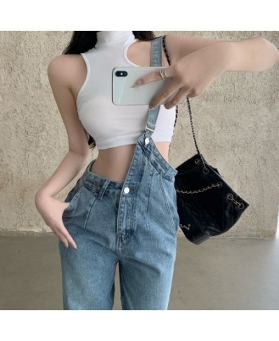 2022 New One-shoulder Overalls Jeans Women Korean Style High Waist Jean Pants Female Blue Loose Casual Straight Trouser $48.5...