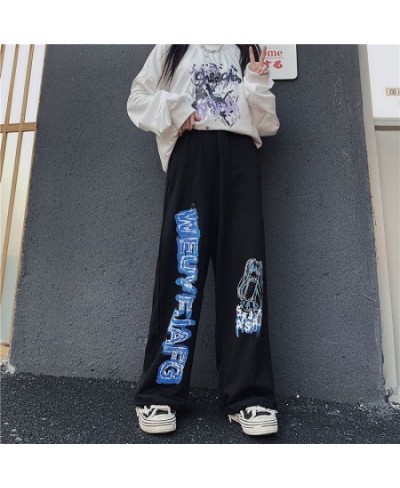 2023 summer pants women's wide leg pants men's and women's Korean version vintage anime print loose BF athleisure pants trend...