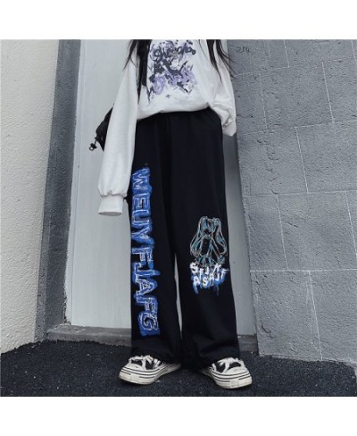 2023 summer pants women's wide leg pants men's and women's Korean version vintage anime print loose BF athleisure pants trend...