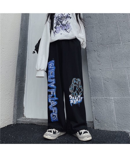 2023 summer pants women's wide leg pants men's and women's Korean version vintage anime print loose BF athleisure pants trend...