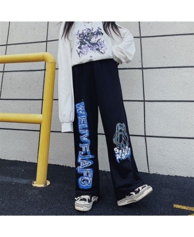 2023 summer pants women's wide leg pants men's and women's Korean version vintage anime print loose BF athleisure pants trend...