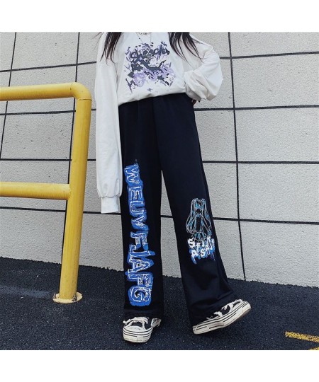 2023 summer pants women's wide leg pants men's and women's Korean version vintage anime print loose BF athleisure pants trend...