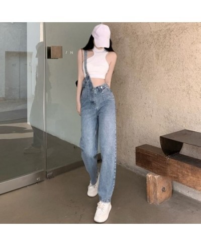 2022 New One-shoulder Overalls Jeans Women Korean Style High Waist Jean Pants Female Blue Loose Casual Straight Trouser $48.5...