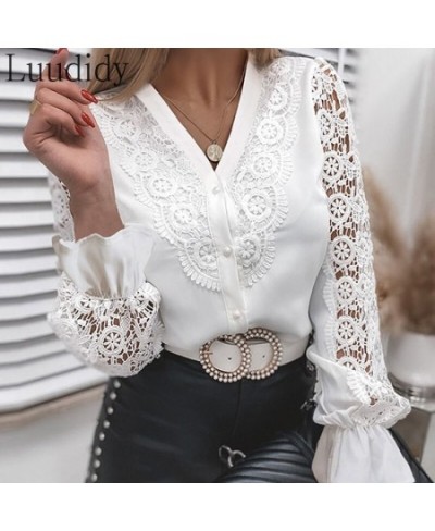 Women Lace Blouse Pullovers Top Fashion Button Design Casual Lace Shirt Blouse $42.83 - Blouses & Shirts