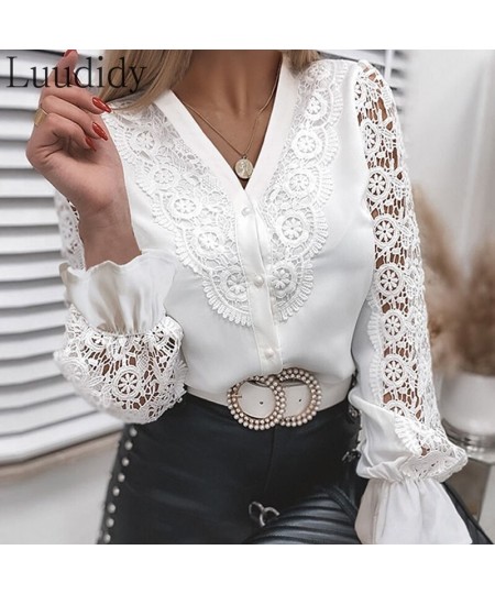 Women Lace Blouse Pullovers Top Fashion Button Design Casual Lace Shirt Blouse $42.83 - Blouses & Shirts