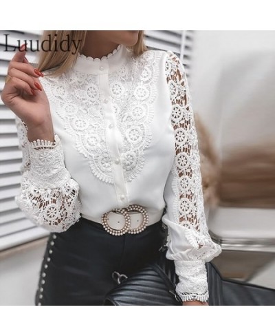 Women Lace Blouse Pullovers Top Fashion Button Design Casual Lace Shirt Blouse $42.83 - Blouses & Shirts