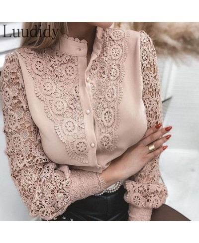 Women Lace Blouse Pullovers Top Fashion Button Design Casual Lace Shirt Blouse $42.83 - Blouses & Shirts