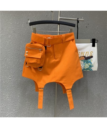 Harajuku Orange Skirt Women 2023 Summer New High Waist Casual Sports Skirts Sexy A- Line Short Mini Jupe Femme with Belt $69....