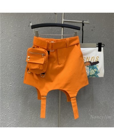 Harajuku Orange Skirt Women 2023 Summer New High Waist Casual Sports Skirts Sexy A- Line Short Mini Jupe Femme with Belt $69....