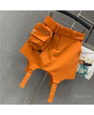 Harajuku Orange Skirt Women 2023 Summer New High Waist Casual Sports Skirts Sexy A- Line Short Mini Jupe Femme with Belt $69....