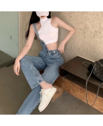 2022 New One-shoulder Overalls Jeans Women Korean Style High Waist Jean Pants Female Blue Loose Casual Straight Trouser $48.5...