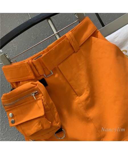 Harajuku Orange Skirt Women 2023 Summer New High Waist Casual Sports Skirts Sexy A- Line Short Mini Jupe Femme with Belt $69....