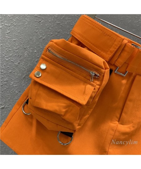 Harajuku Orange Skirt Women 2023 Summer New High Waist Casual Sports Skirts Sexy A- Line Short Mini Jupe Femme with Belt $69....