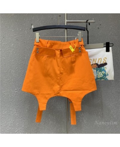 Harajuku Orange Skirt Women 2023 Summer New High Waist Casual Sports Skirts Sexy A- Line Short Mini Jupe Femme with Belt $69....