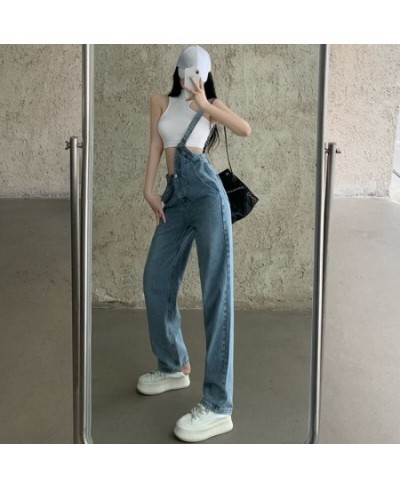 2022 New One-shoulder Overalls Jeans Women Korean Style High Waist Jean Pants Female Blue Loose Casual Straight Trouser $48.5...