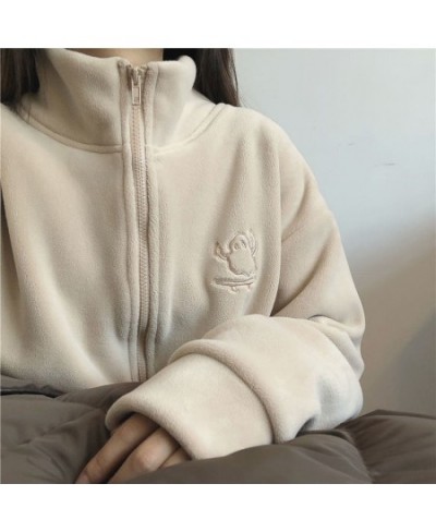 Y2k Women Embroidery Zip Up Hoodie Fleece Jacket Thick Warm Winter Plush Zipper Sweatshirt Outwear Hoodies Tops Clothes $34.8...