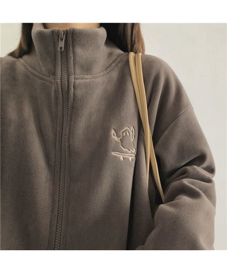 Y2k Women Embroidery Zip Up Hoodie Fleece Jacket Thick Warm Winter Plush Zipper Sweatshirt Outwear Hoodies Tops Clothes $34.8...