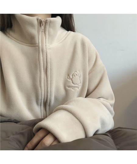 Y2k Women Embroidery Zip Up Hoodie Fleece Jacket Thick Warm Winter Plush Zipper Sweatshirt Outwear Hoodies Tops Clothes $34.8...