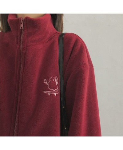 Y2k Women Embroidery Zip Up Hoodie Fleece Jacket Thick Warm Winter Plush Zipper Sweatshirt Outwear Hoodies Tops Clothes $34.8...